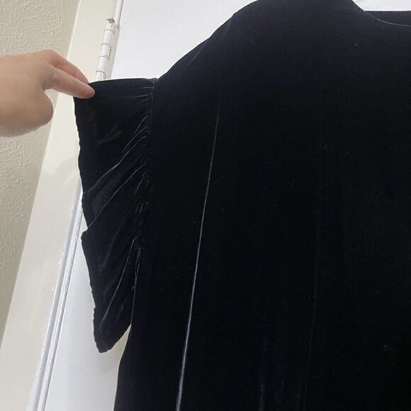 NWOT CURRENT/ELLIOTT crushed black velvet ruffle sleeve shirt dress size small 2 - Picture 3 of 6